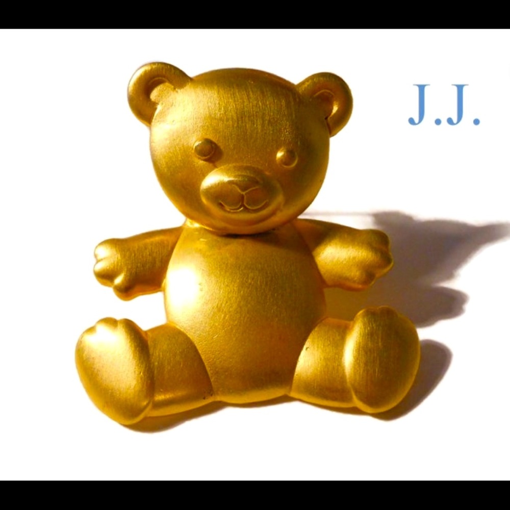 JJ Jonette Bear Brooch Articulated Moveable Head gold tone Pin